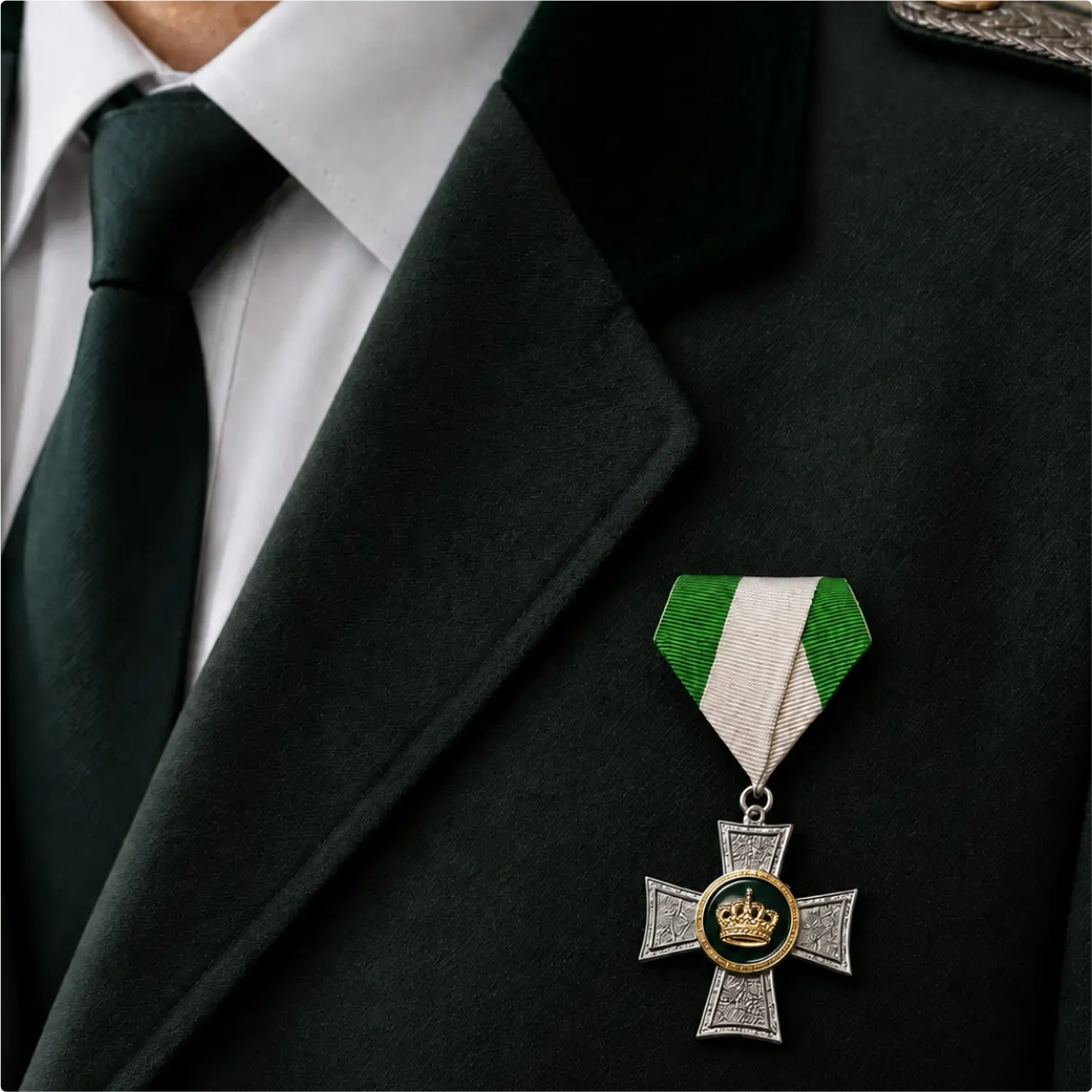 Auflage Krone ohne Befestigung militärmedaille, Kreuzmedaille, grünes-band, Schnalle, formelle-bekleidung