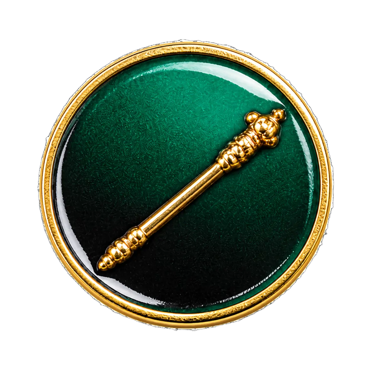 Auflage Zepter ohne Befestigung Medallion, gold color, Grünes Emaille, ornamentierter Griff, runder Anhänger