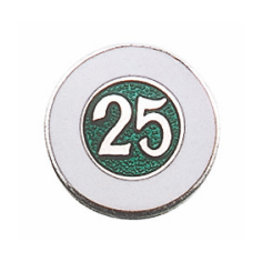 Auflage versilbert 25 Jubiläumsauflage rund mit grünem Hintergrund Runde versilberte Jubiläumsauflage mit weißem Rand und grüner Mitte, darauf die Zahl 25 als Zubehör für Orden und Auszeichnungen.