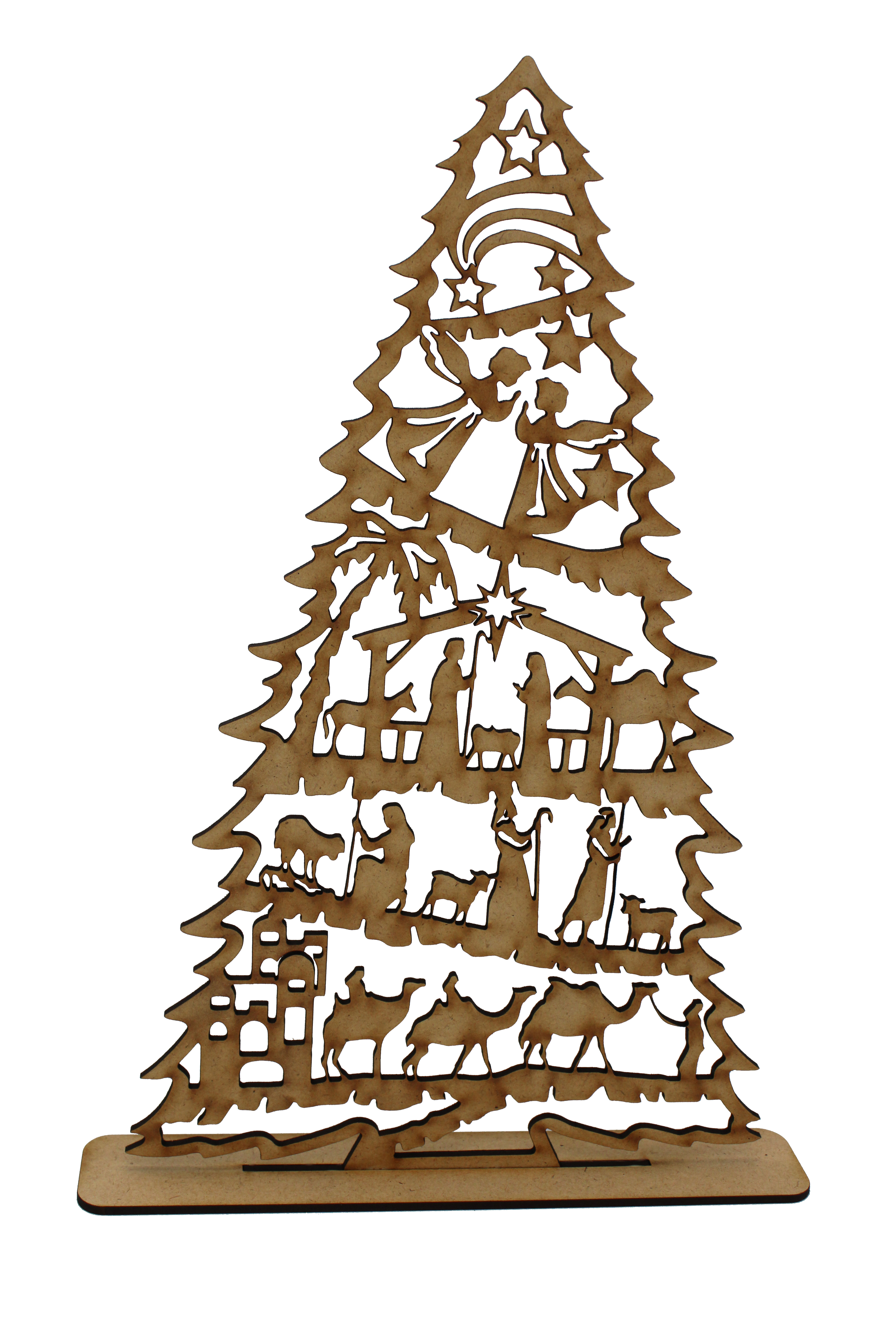 Tannenbaum gelasert mit Weihnachtszene - Handgefertigt Tannenbaum gelasert mit Weihnachtszene - Handgefertigt
