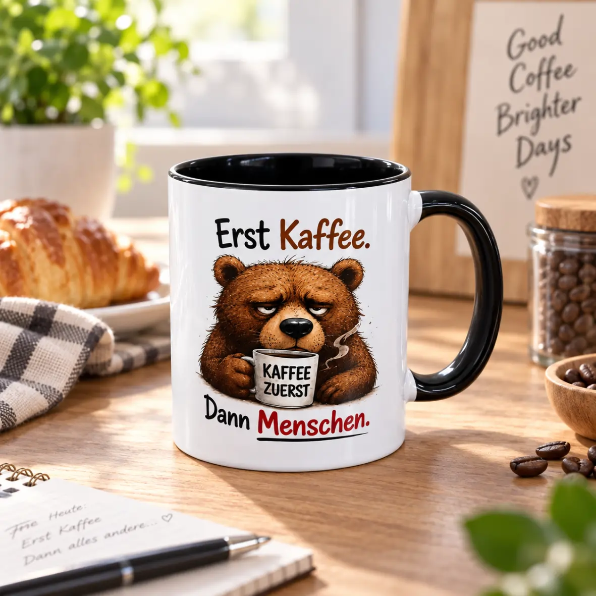 Kaffeetasse, Becher, Bär-Illustration, Kaffee-Zeile, Weiße Tasse