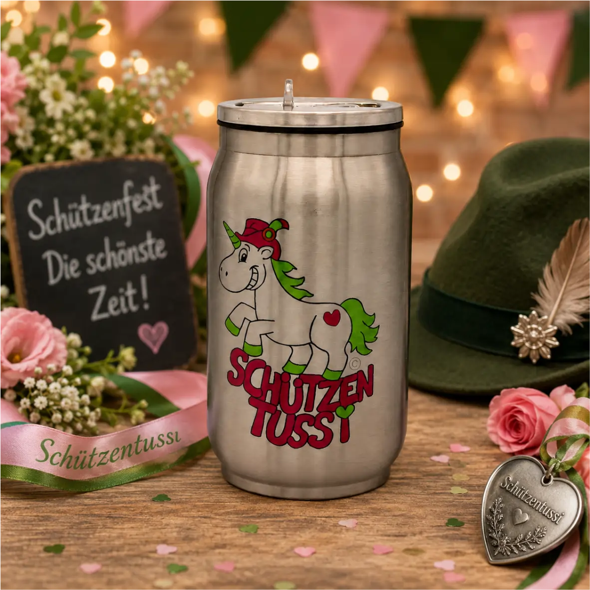 Aluminiumdose, Trinker, Motiv: Einhorn, Herzaufdruck, Schützen Tussi