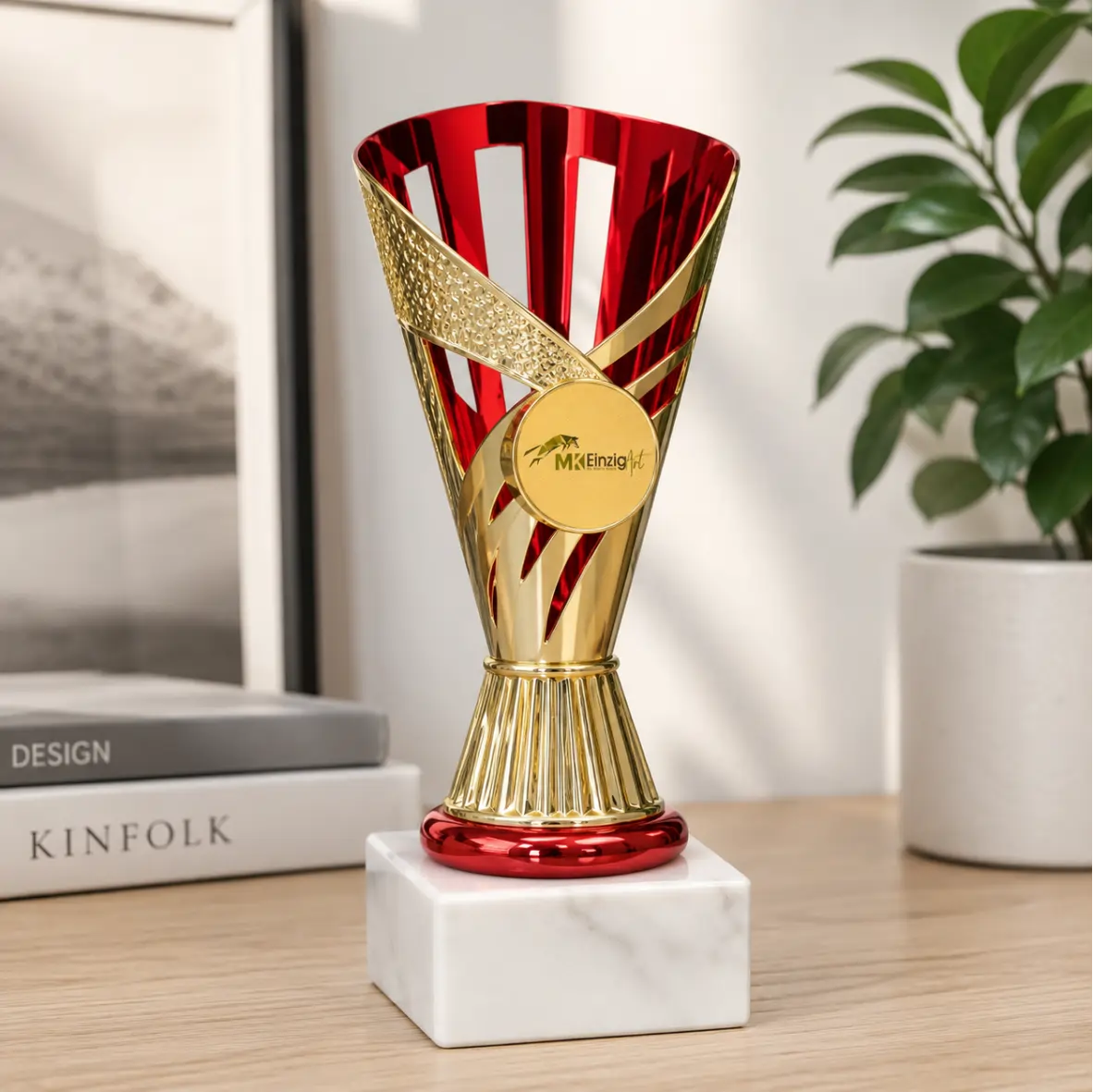 Metallemblem 25mm Sublimation Trophäe, Gold, Rot, Marmor-Basis, Pokale