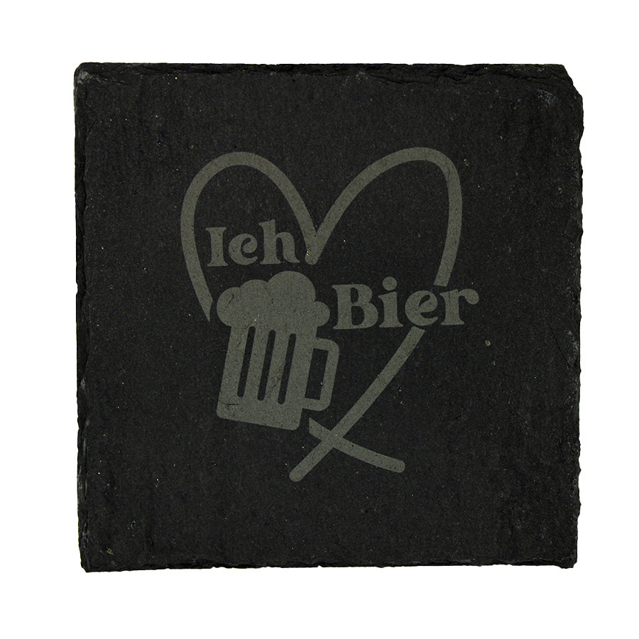 Schieferuntersetzer mit Laserung - Ich liebe Bier Schieferuntersetzer mit Laserung - Ich liebe Bier