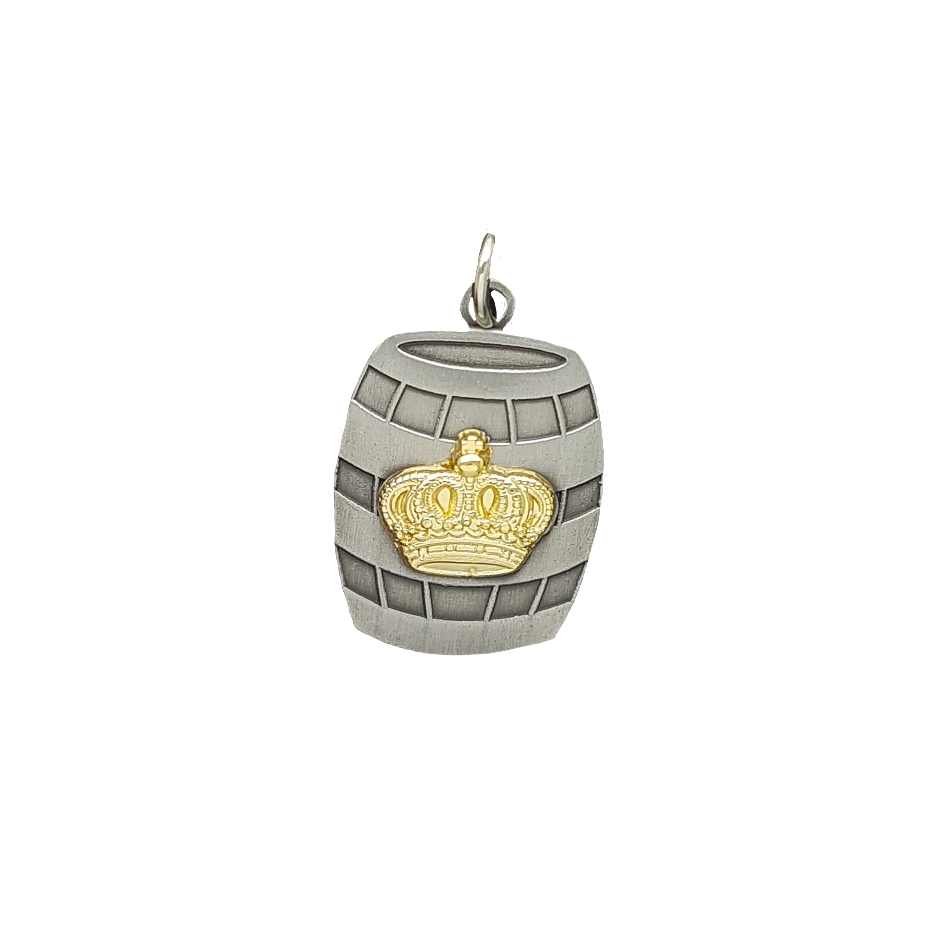 Bierkönig-Medaille altsilber , Krone vergoldet Barrel, Barrel-Anhänger, Krone Anhänger, Zwei-Ton, Goldene Krone, Barrelanhänger, Barrel Charm, Kronenanhänger, Metallschmuck, goldenes Kronendetail
