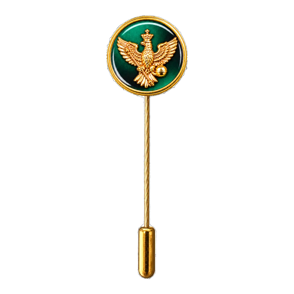 Auflage König mit langer Nadel Lavalette, Abzeichen, Gold, Grün Emaille, Adleremblem