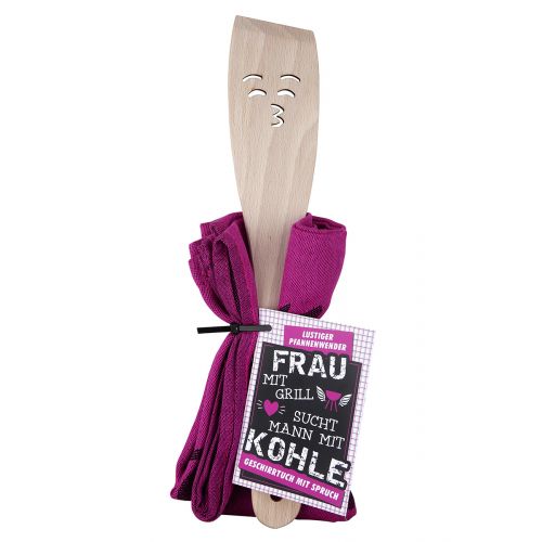 Holz Pfannenwender + Geschirrtuch pink