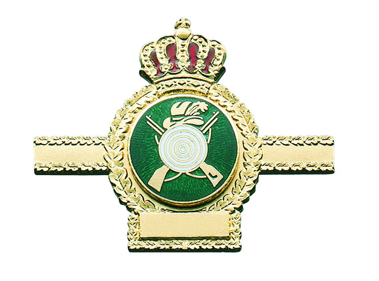Abzeichen mit Schützenemblem und Krone, bronze mit Scharniernadel