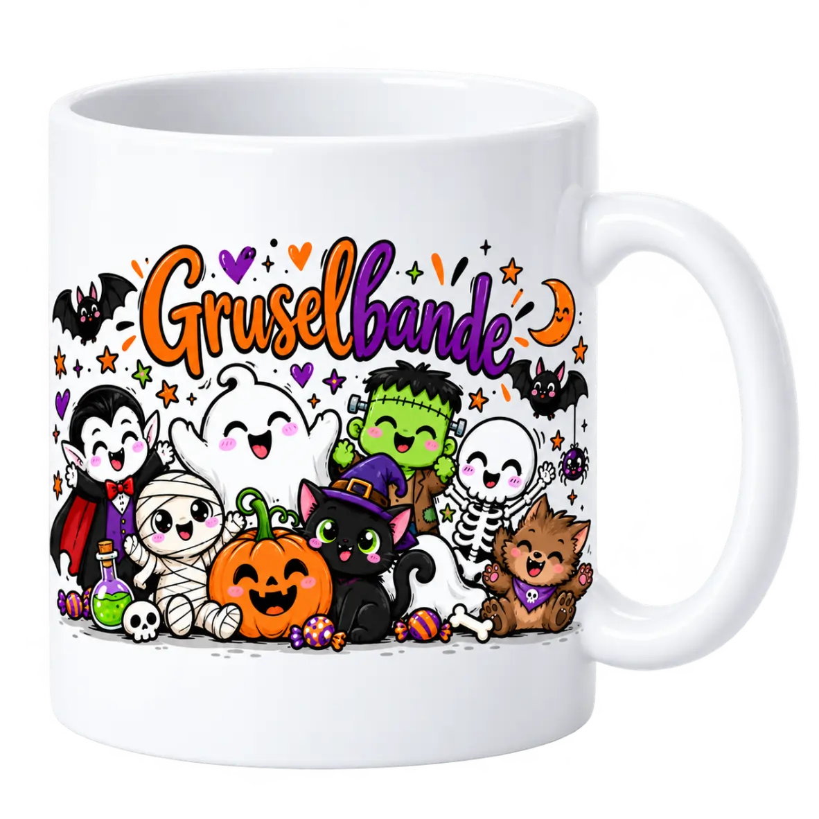 Tasse, Gruselband, Halloween, Katzen, Skelette
