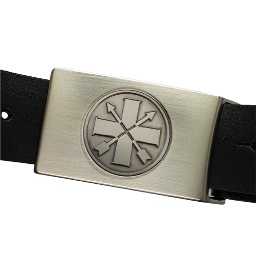 Vereinsgürtel Metallic mit BHDS-Logo auf silberner Koppelschnalle Vereinsgürtel Metallic mit schwarzem Lederband und silberner Koppelschnalle mit BHDS-Logo als rundes Metallic-Emblem