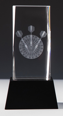Kristallglasblock 3d-Dart - Höhe 140 mm / auf schwarzem Sockel mit Geschenkbox