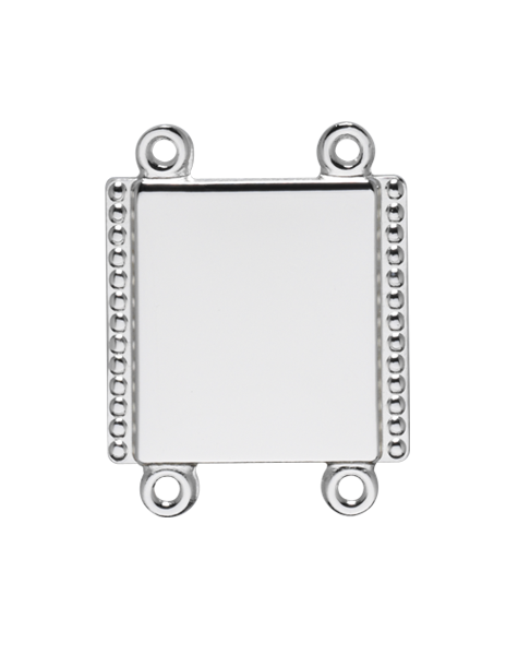 Kettenglied eckig für Kette A11.1 mit Randverzierung Eckiges Kettenglied für die Kette A11.1 in silberfarbener Optik, mit glatter quadratischer Fläche, seitlicher Randverzierung und vier Ösen zur Befestigung.