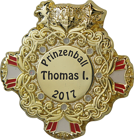 Karnevalsabzeichen Gold mit filigraner Musterung