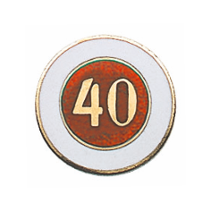 Auflage versilbert, rund mit weißem Rand und Zahl 40 Runde Auflage versilbert für Orden, mit weißem Außenring und farbigem Innenkreis mit der Zahl 40