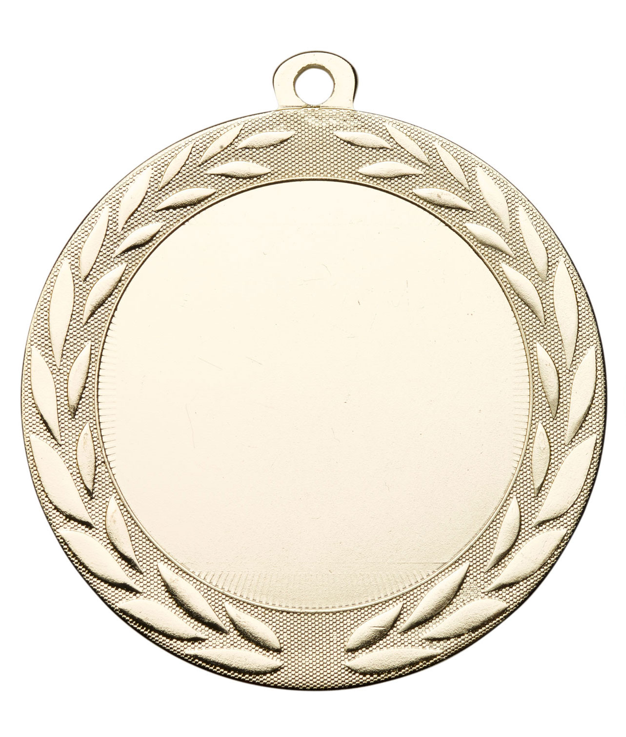 Medaille Ehrenkranz mit Lorbeerkranzrand in goldfarbener Optik Runde Medaille „Ehrenkranz“ in goldfarbener Optik mit Öse, glatter Mittelfläche und umlaufendem Rand mit Lorbeerkranz-Motiv.