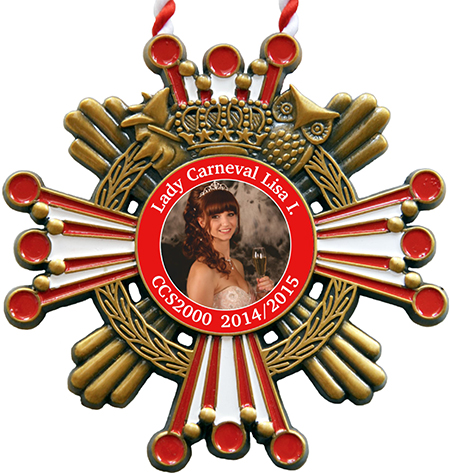 Karnevalsorden Bronze mit Ehrenkranz & Krone Rot/Weiß Medaille, Abzeichen, Orden, Karneval, Lissas Titel