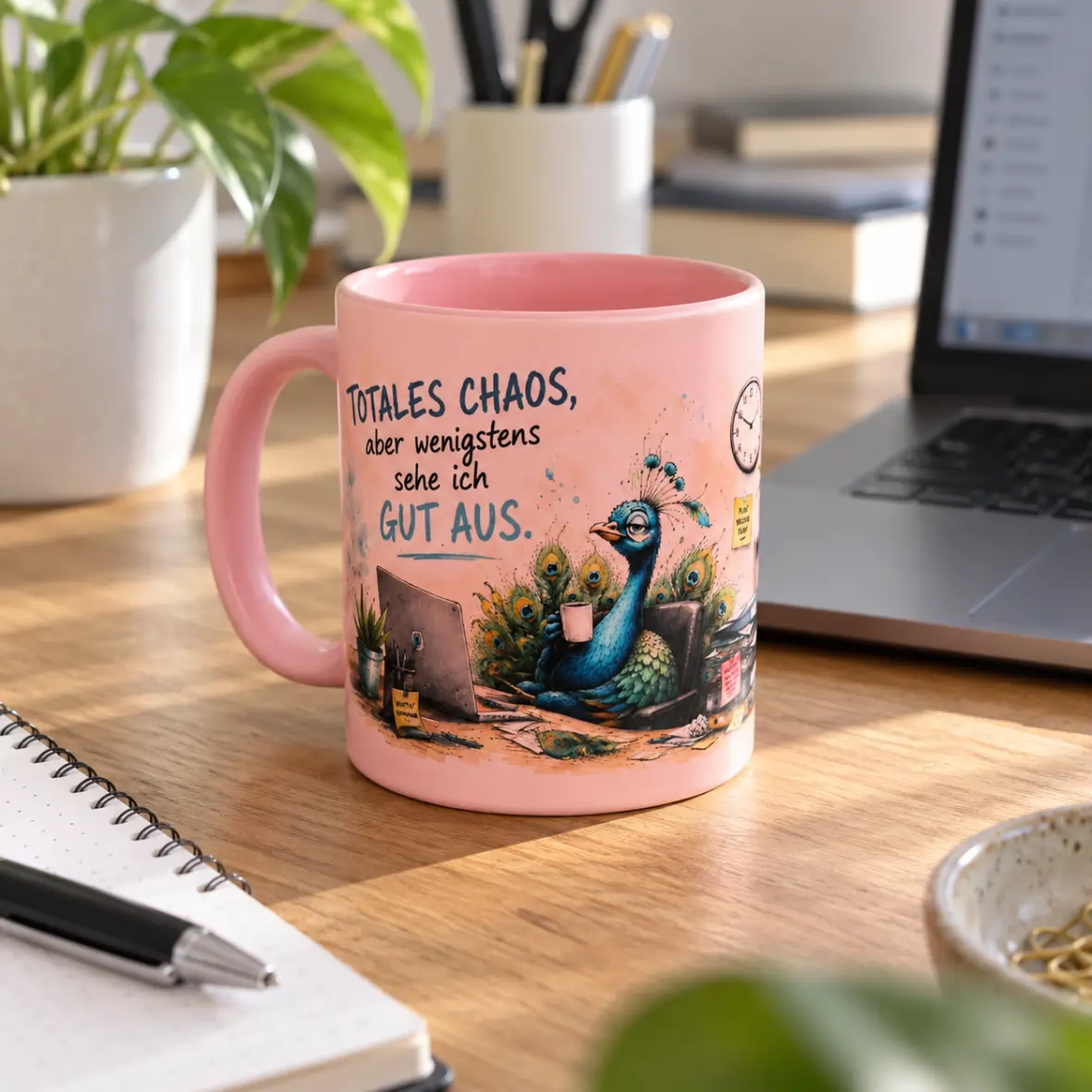 tafelmug, kaffeetasse, pink, pfau, druck