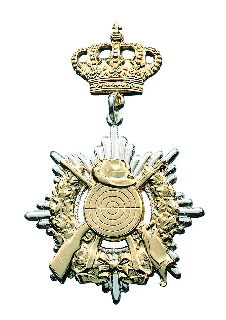 Orden mir Schützenauflage versilbert mit Öse und Ring