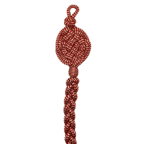 Schützenschnur silber-rot mit Rosette und geflochtener Kordel Silber-rote Schützenschnur in gestreifter Optik mit runder Rosette, geflochtener Rundschnur, Knoten und Schiebern