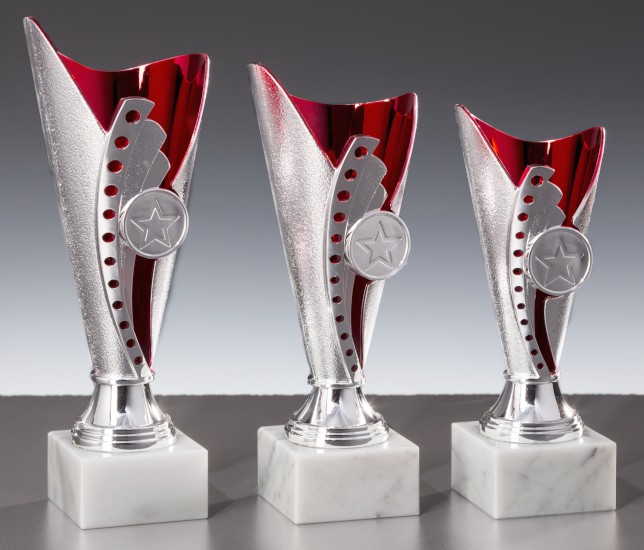 3er - Trophäen Serie silber / rot 3er - Trophäen Serie silber / rot