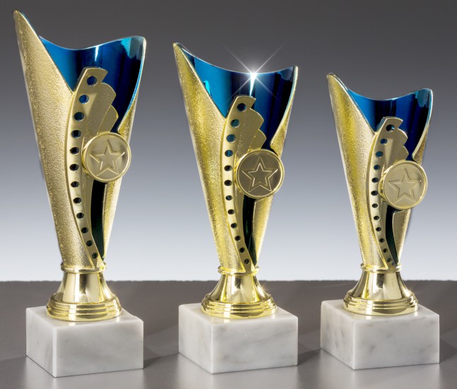 3er - Trophäen Serie gold / blau