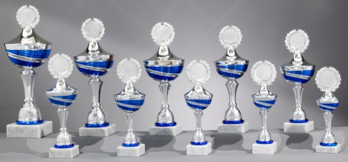 Pokal Nikita H 290 mm / D 80 mm silber / blau Pokal Nikita H 290 mm / D 80 mm silber / blau