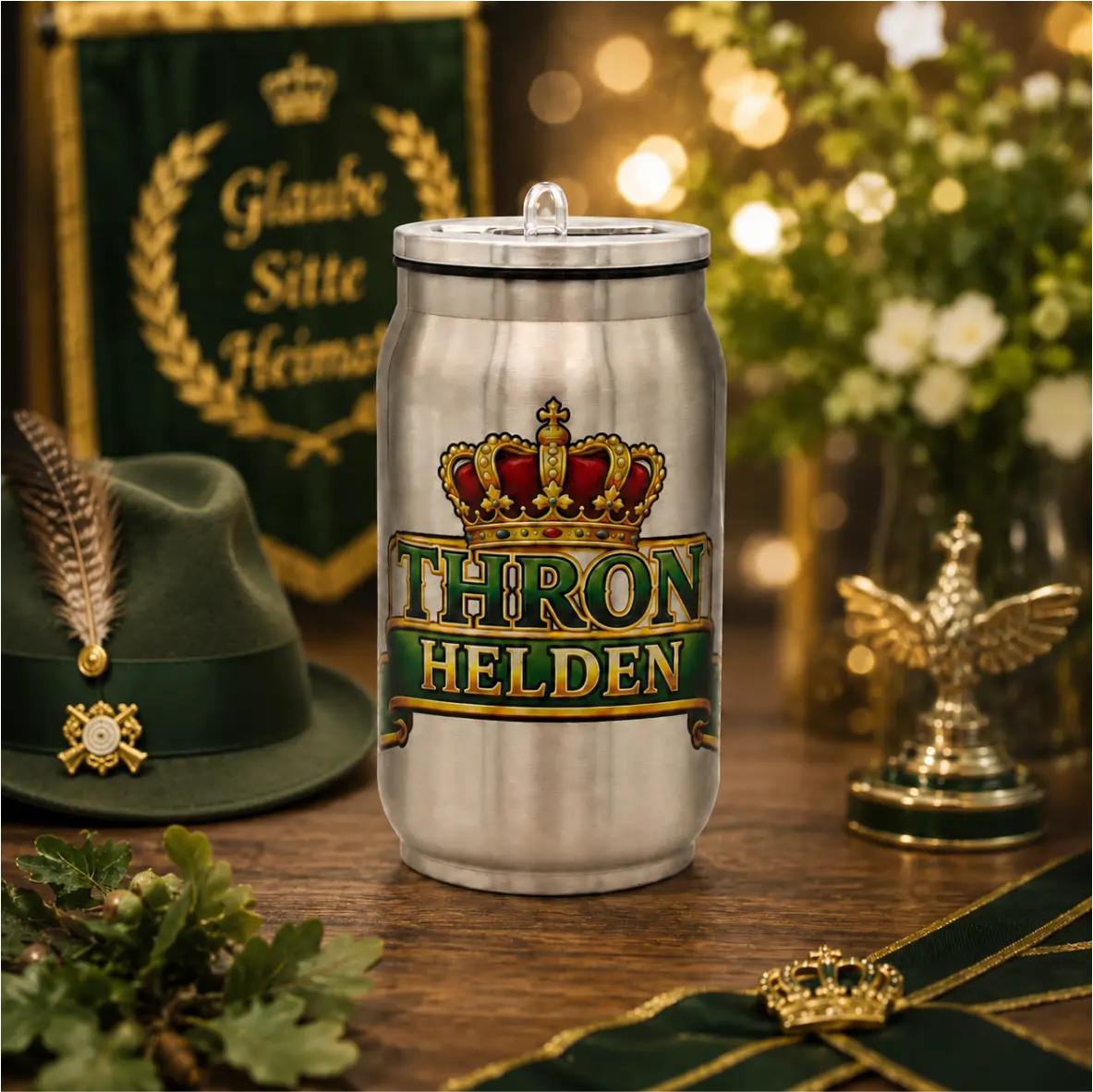 Aluminiumdose, Thron Helden, Trinkbehälter, Kronen-Design, Grafik-Label