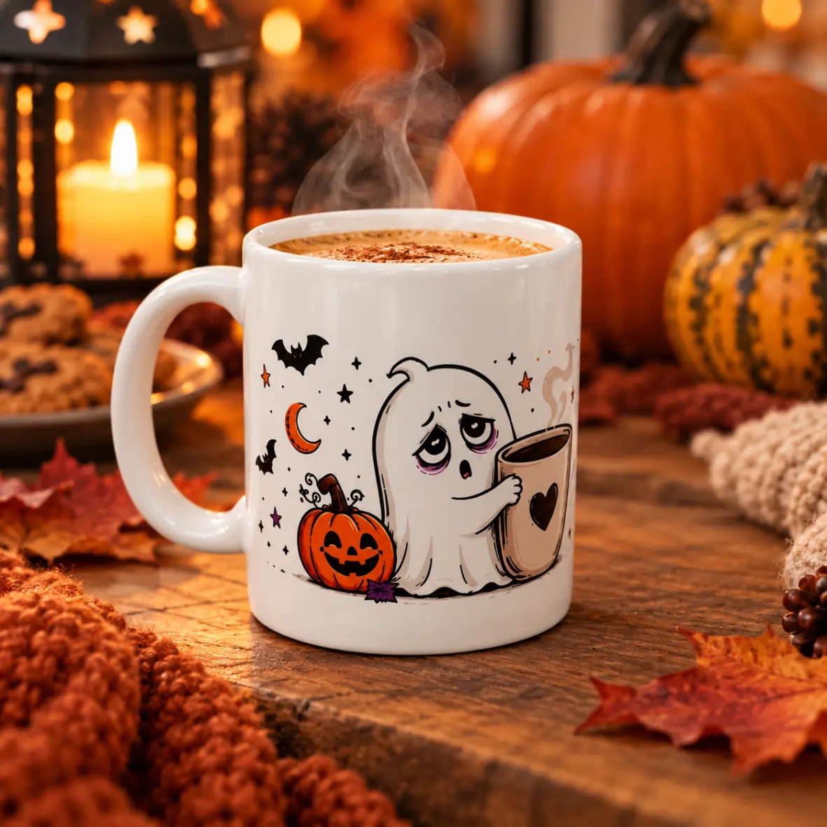 Tasse Keine Angst ich brauche nur Kaffee Tasse, Kaffeemug, Halloween, Geist, Kürbis