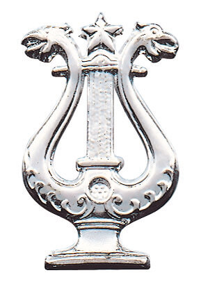 Lyra-Abzeichen mit langer Nadel Lyra-Abzeichen in heller Metalloptik mit langer Nadel, schlichtes Musikerabzeichen für Blaskapelle und Spielmannszug