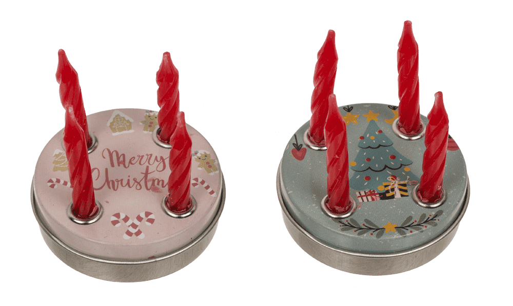Mini-Adventskranz Merry Christmas, 4 Minikerzen mit Sockel, 4,5 x 1,5cm 