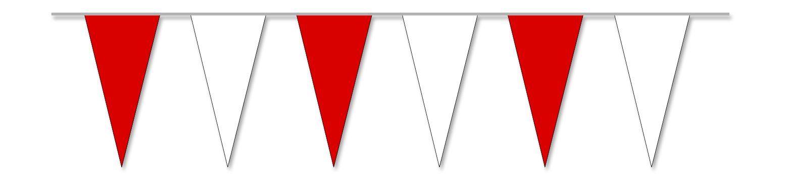 PVC-Wimpelkette rot-weiß mit abwechselnden Spitzwimpeln PVC-Wimpelkette rot-weiß mit abwechselnd roten und weißen Spitzwimpeln an einer Leine, passend als 4 Meter lange Wimpelgirlande mit 16 Wimpeln