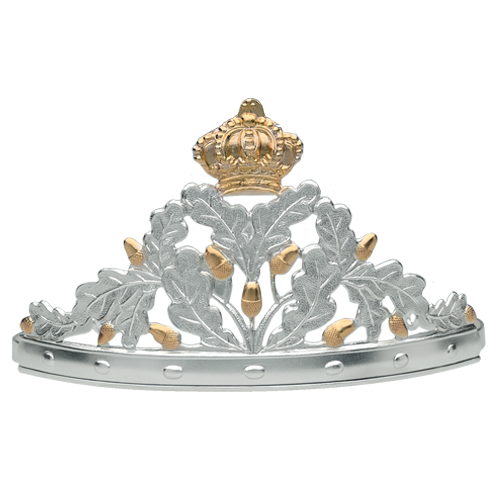 Diadem bicolor mit Eichenlaub, Eicheln und Krone Diadem in bicolor mit silberfarbenem Eichenlaub, goldfarbenen Eicheln und aufgesetzter Krone auf gebogenem Reif