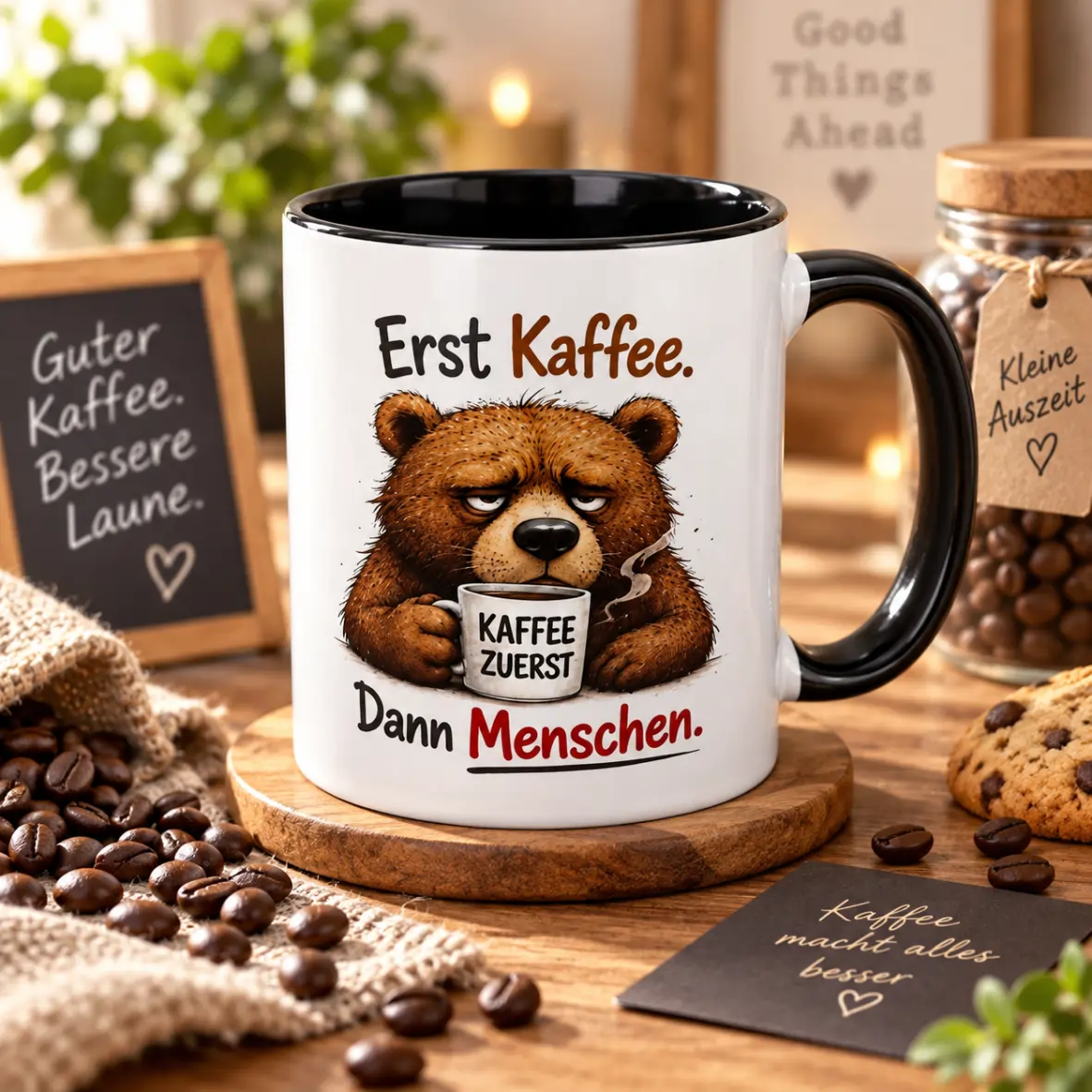 Kaffee-Tasse, Kaffee-Motiv, Brenntasse, Tier-Illustration, Porzellantasse