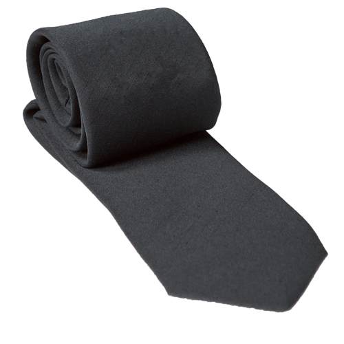 Krawatte dunkelgrau, Shantung Dunkelgraue, unifarbene Krawatte aus Polyester in Shantung-Optik, teilweise aufgerollt und mit spitz zulaufendem Ende