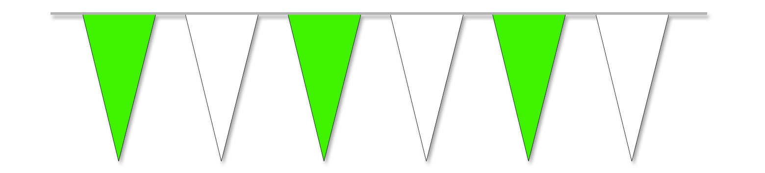 PVC Wimpelkette grün-weiß 4 m mit Spitzwimpeln PVC Wimpelkette in grün-weiß mit abwechselnd angeordneten Spitzwimpeln an einer Leine, 4 Meter lang mit 16 Wimpeln