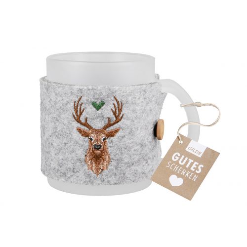 Glas Tasse Hirsch mit grünem Herz Glas Tasse Hirsch mit grünem Herz