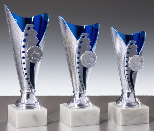 3er - Trophäen Serie silber / blau