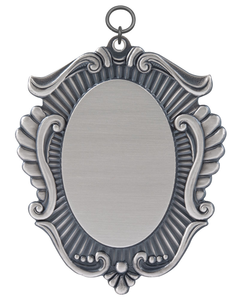 Schild mit ovaler Fläche versilbert mit Öse und Ring