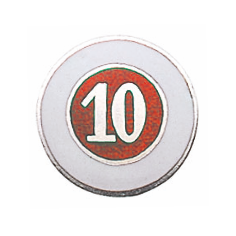 Auflage versilbert mit Zahl 10 auf rotem Hintergrund Runde versilberte Auflage für Jubiläumsorden mit weißem Rand und der Zahl 10 auf rotem Hintergrund.