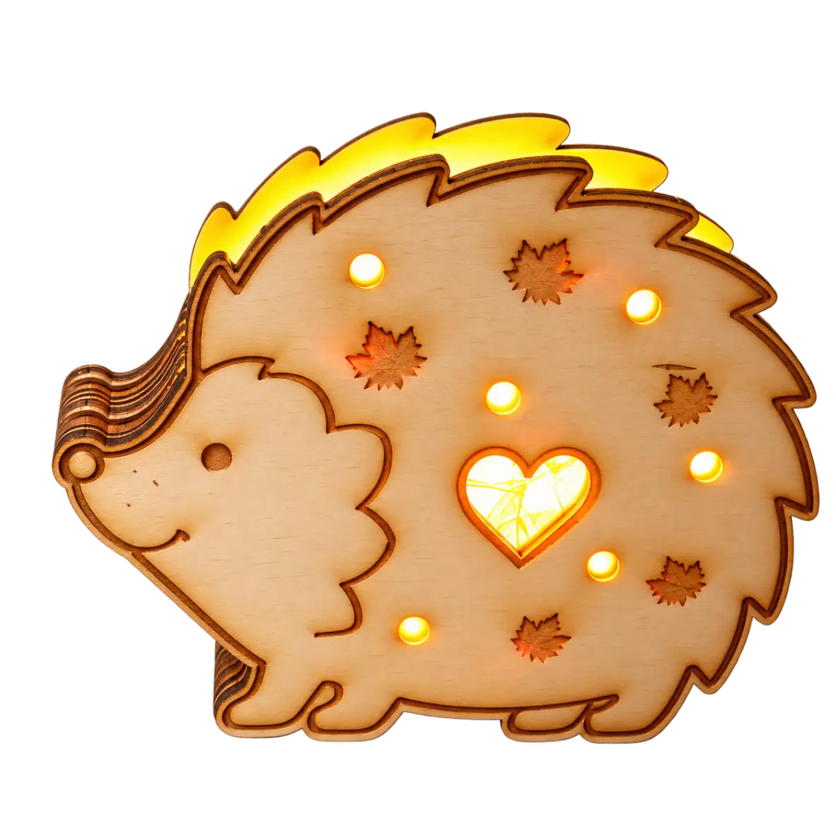 Herbstlicht Igel Igel-Lampe, Holzlampe, Nachtlicht, Herz-Ausschnitt, LED-Lichter