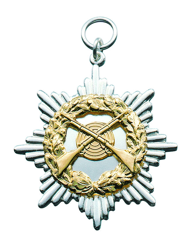 Orden Sternform versilbert mit vergoldeter Auflage und Öse und Ring