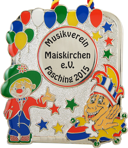 Karnevalsorden Silber "Clown mit Harlekin" Karnevalsorden, Metall, Silberfarben, Emaille, Faschingsmotiv