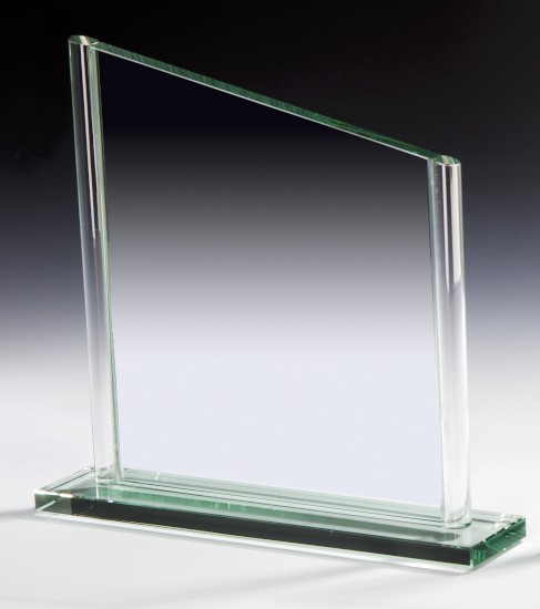 Glastrophäe Jade - schräg zulaufend H 200 mm / B 206 mm