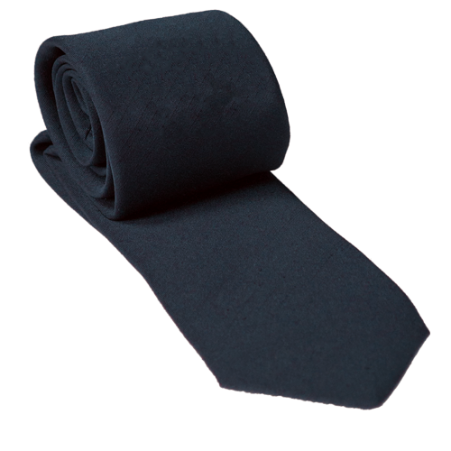 Krawatte marine, Shantung Marineblaue Krawatte in Uni-Optik mit Shantung-Struktur, schmal zulaufend und vorne aufgerollt dargestellt