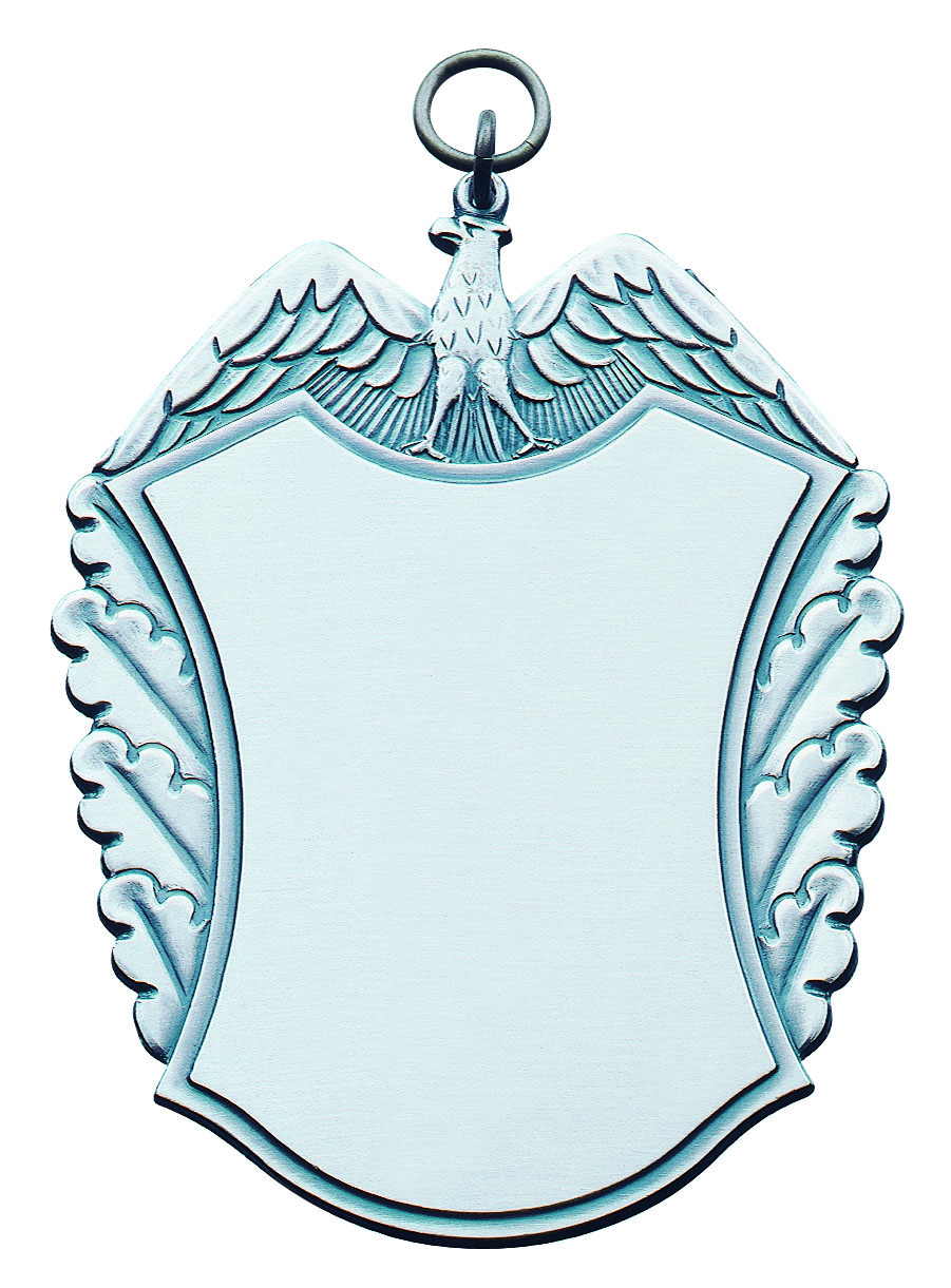 Schild mit Adler und Eichenlaub, versilbert mit Öse und Ring