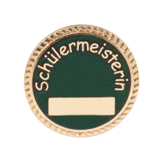 Abzeichen vergoldet mit langer Nadel Schützenkönigin in Grün mit goldfarbenem Rand Rundes Abzeichen vergoldet mit langer Nadel, grün gestaltet mit goldfarbenem Rand, Schriftzug „Schützenkönigin“ und rechteckigem Feld im unteren Bereich.