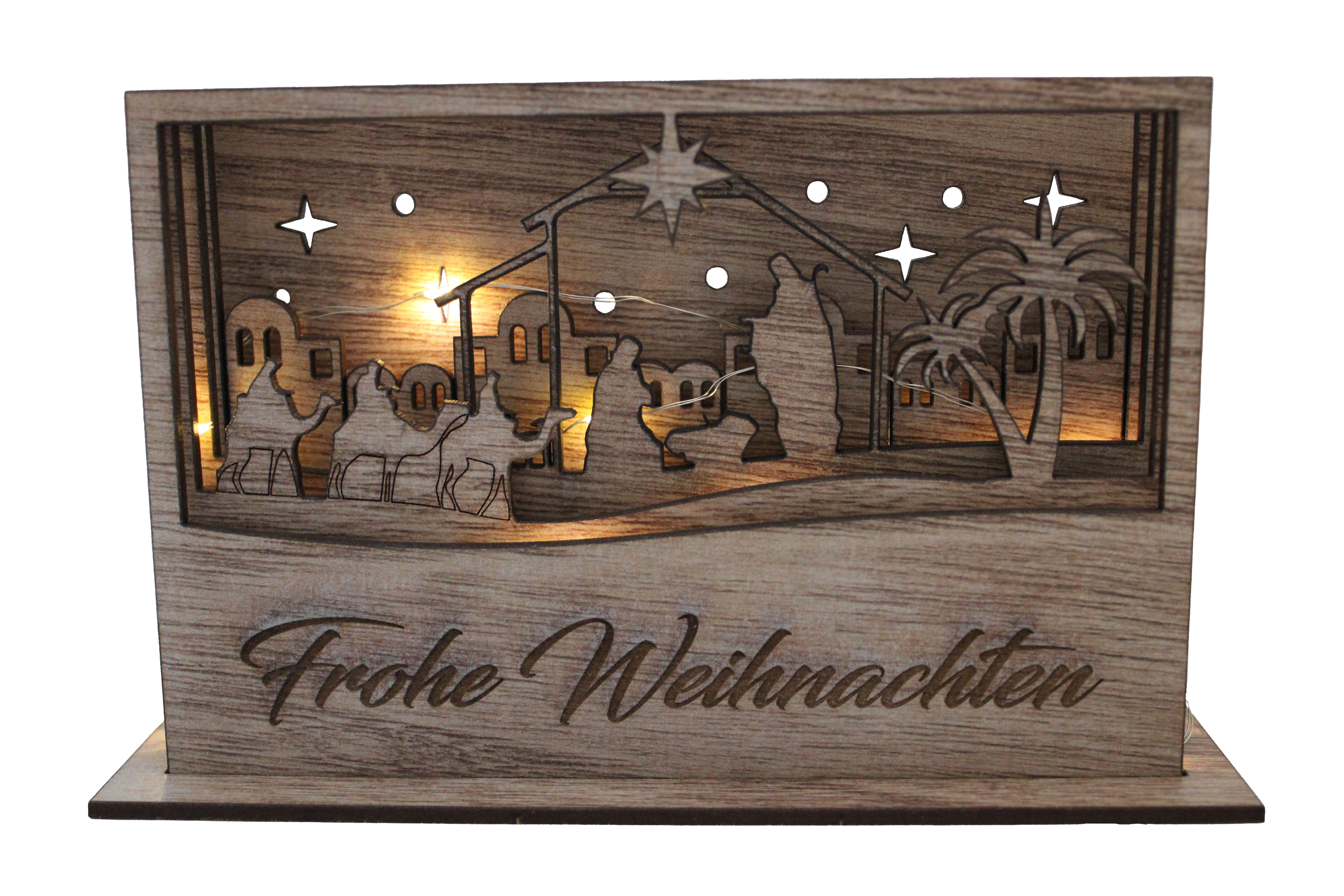 Beleuchtetes Diorama „Krippenszene“ aus Holz – Handgefertigt