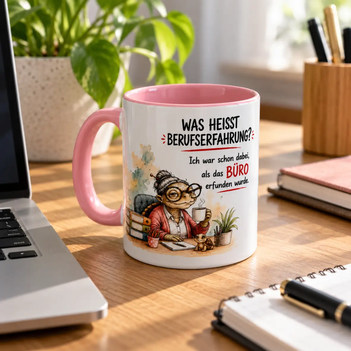 Tasse, Becher, Kaffee, Illustration, Rosa Innenfarbe