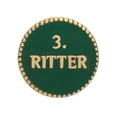 Auflage 3. Ritter, rundes Hofstaatsabzeichen in Gold mit grünem Hintergrund Runde Auflage 3. Ritter für Schützen, goldenes Hofstaatsabzeichen mit grünem Hintergrund und goldfarbener Umrandung