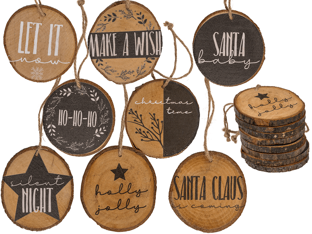 Deko-Holzscheiben-Hänger, Modern Christmas, 8cm, 8er Set im Netz